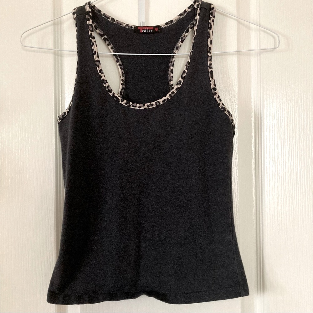 Party Leopard Print Trim Tank Top Size S Dark Stone Gray